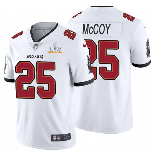 Men's Tampa Bay Buccaneers #25 LeSean McCoy White NFL 2021 Super Bowl LV Limited Stitched Jersey Men's Tampa Bay Buccaneers #25 LeSean McCoy White NFL 2021 Super Bowl LV Limited Stitched Jersey
